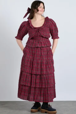 malika ra ra midi skirt - red check