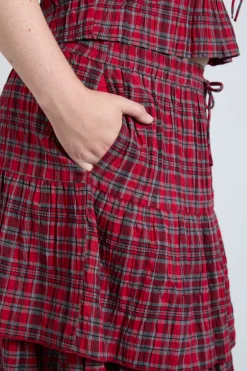 malika ra ra midi skirt - red check