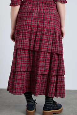 malika ra ra midi skirt - red check