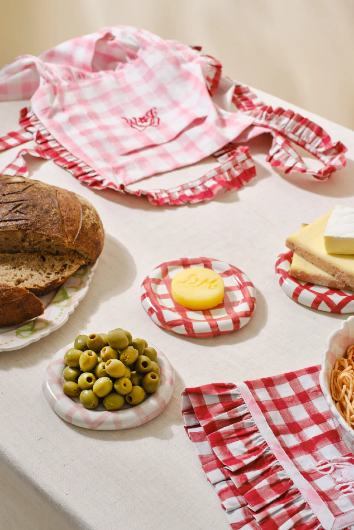 mandy apron - pink u0026 red gingham print