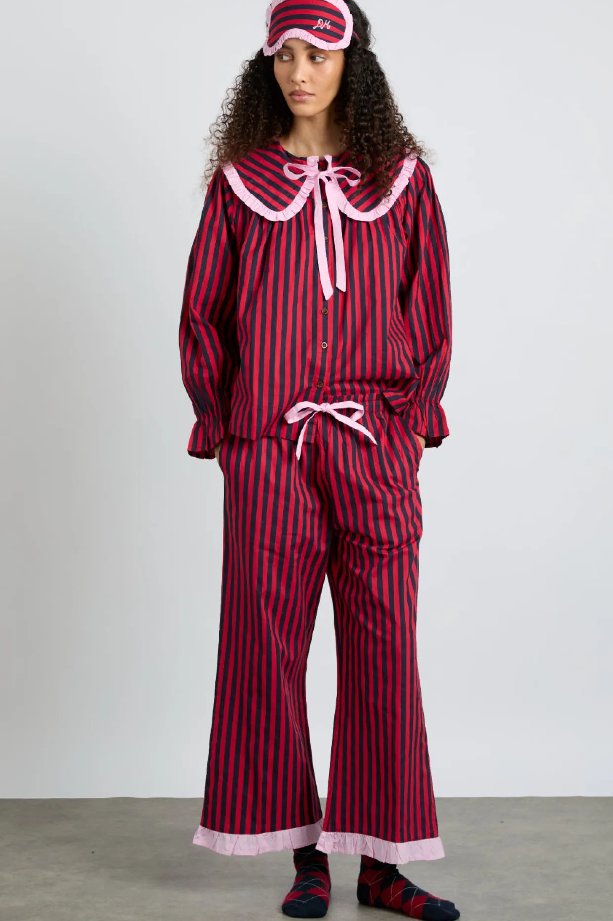 maria pj set- red/navy stripe