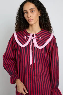 maria pj set- red/navy stripe