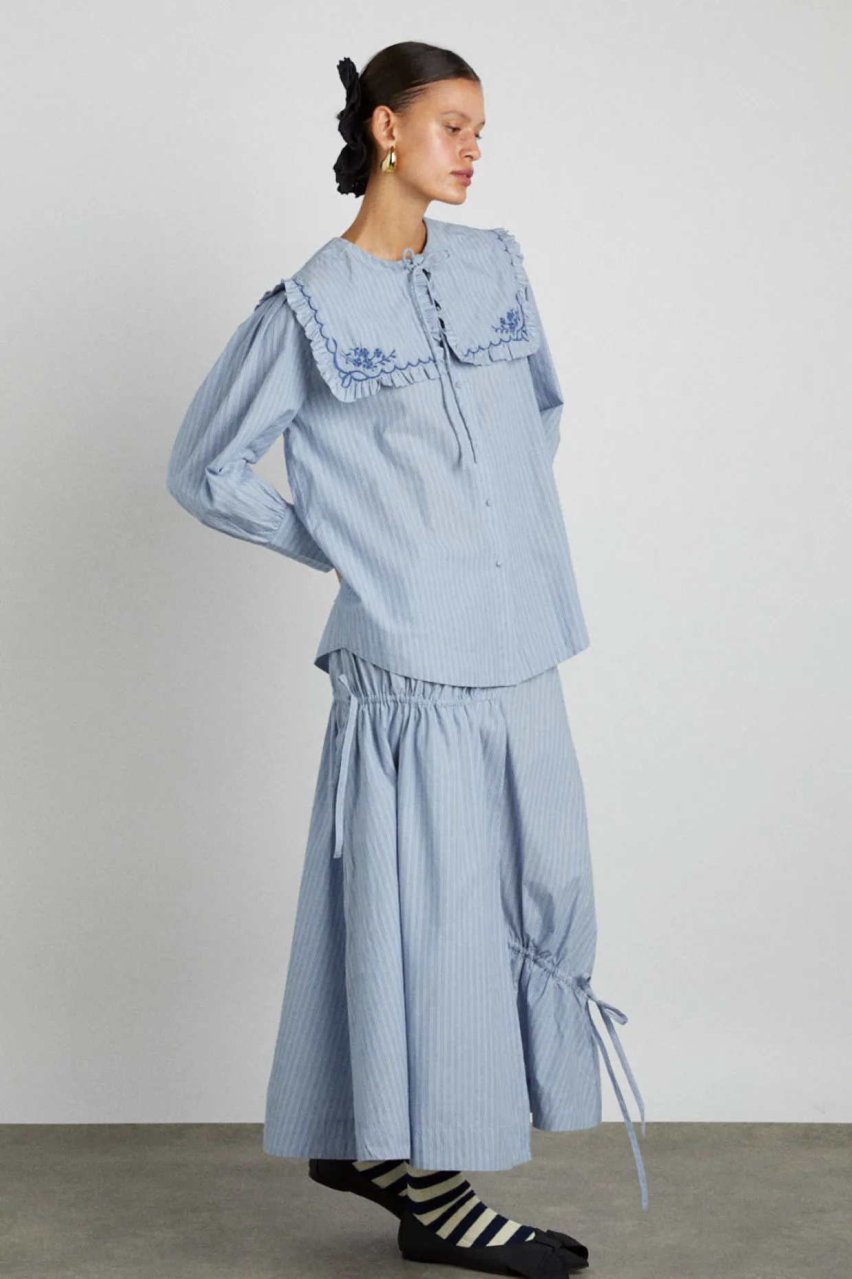 marine channel midi skirt - blue stripe