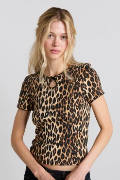 marnie short sleeve pointelle tee - leopard