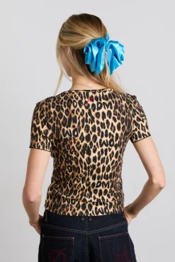 marnie short sleeve pointelle tee - leopard