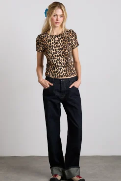 marnie short sleeve pointelle tee - leopard