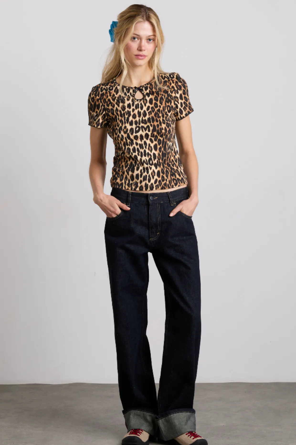 marnie short sleeve pointelle tee - leopard