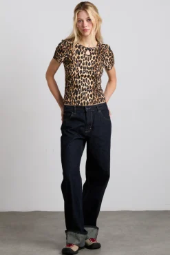 marnie short sleeve pointelle tee - leopard