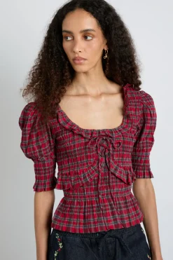 meghan blouse - red check