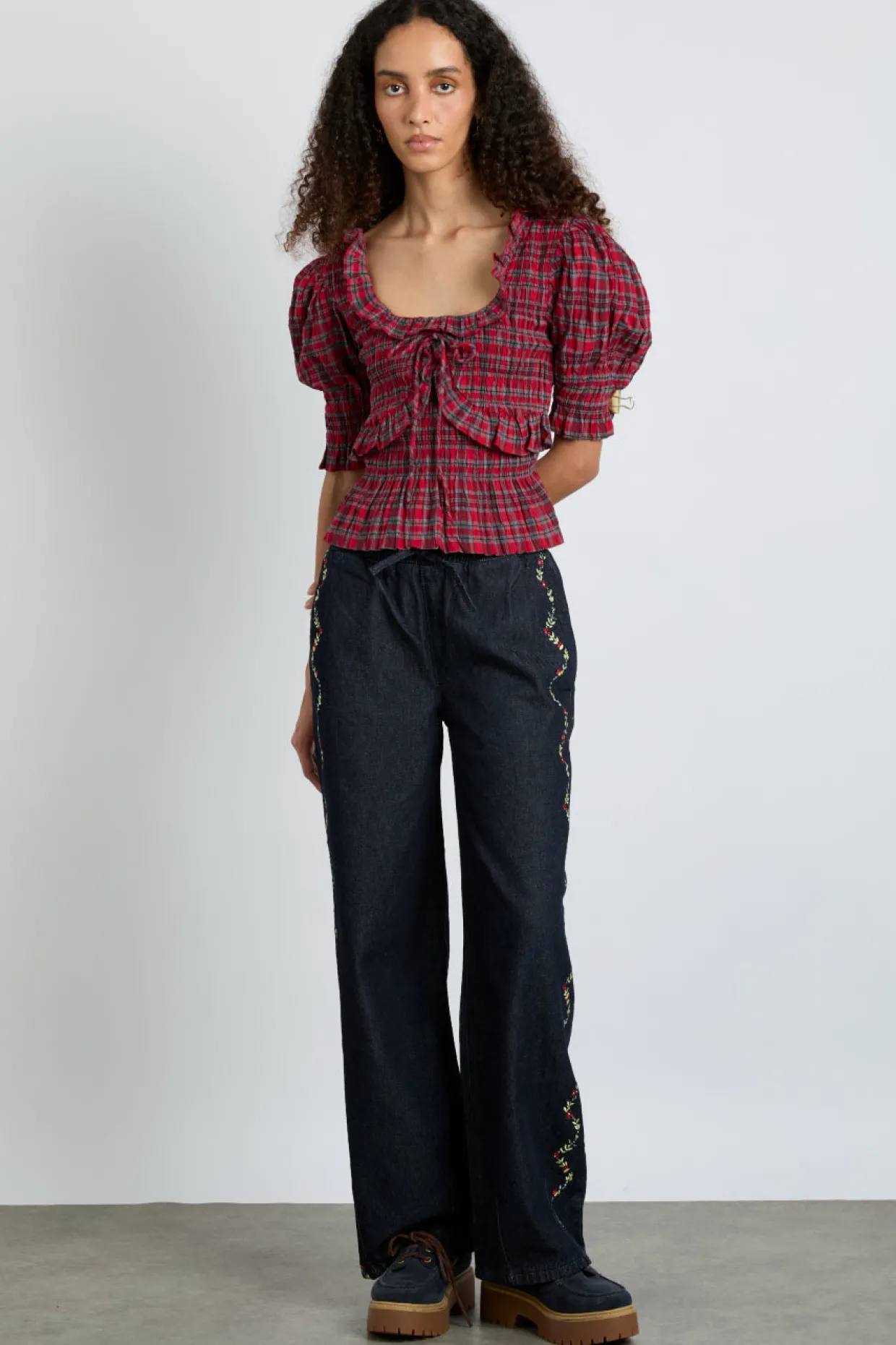 meghan blouse - red check
