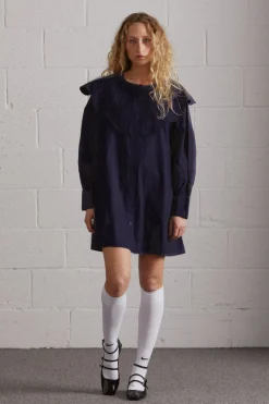 mimi mini dress - navy broderie