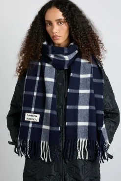 navy u0026 ecru check scarf in responsible wool