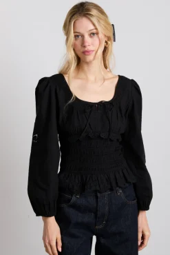 nola embroidered blouse - black