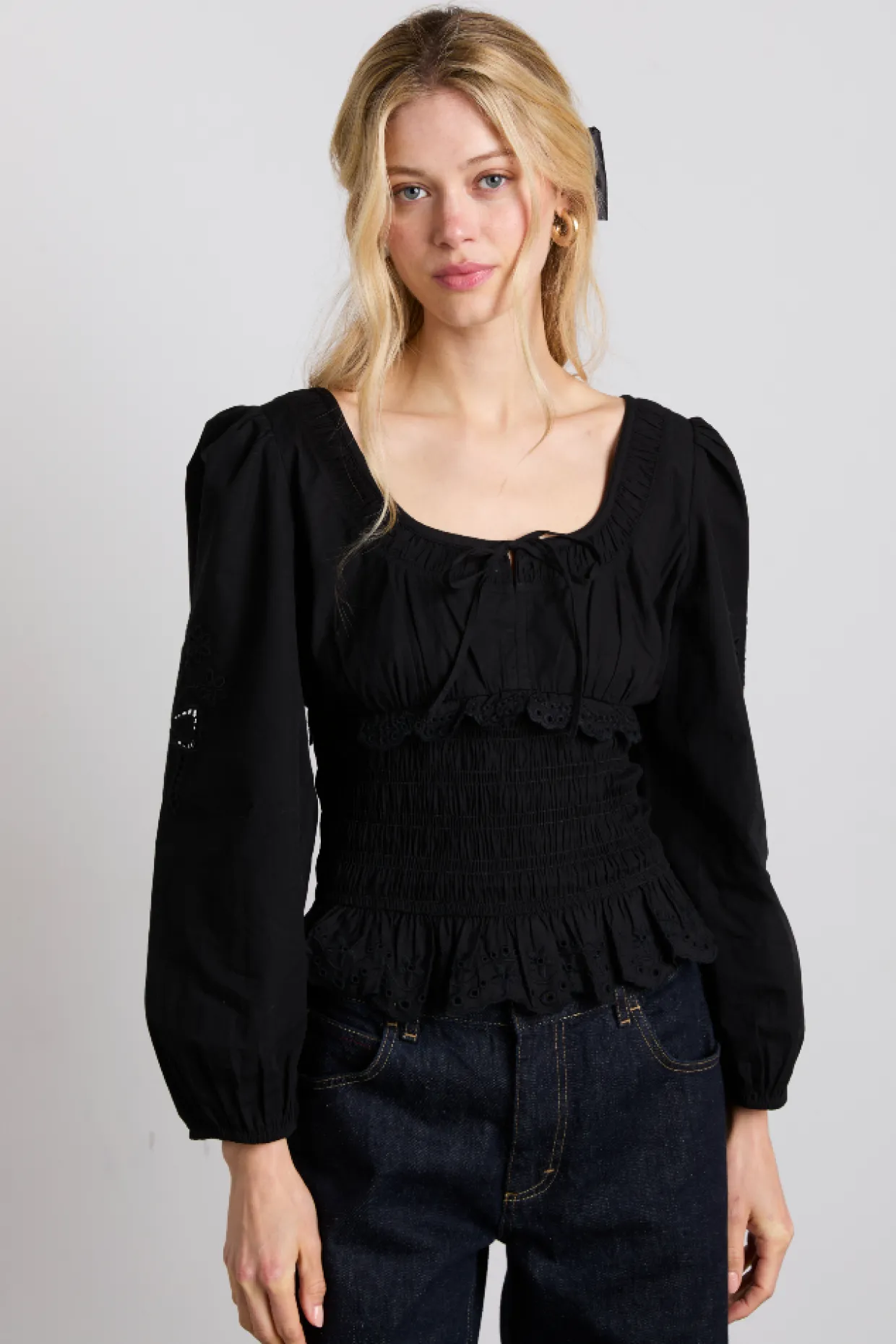 nola embroidered blouse - black