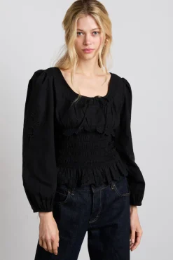 nola embroidered blouse - black