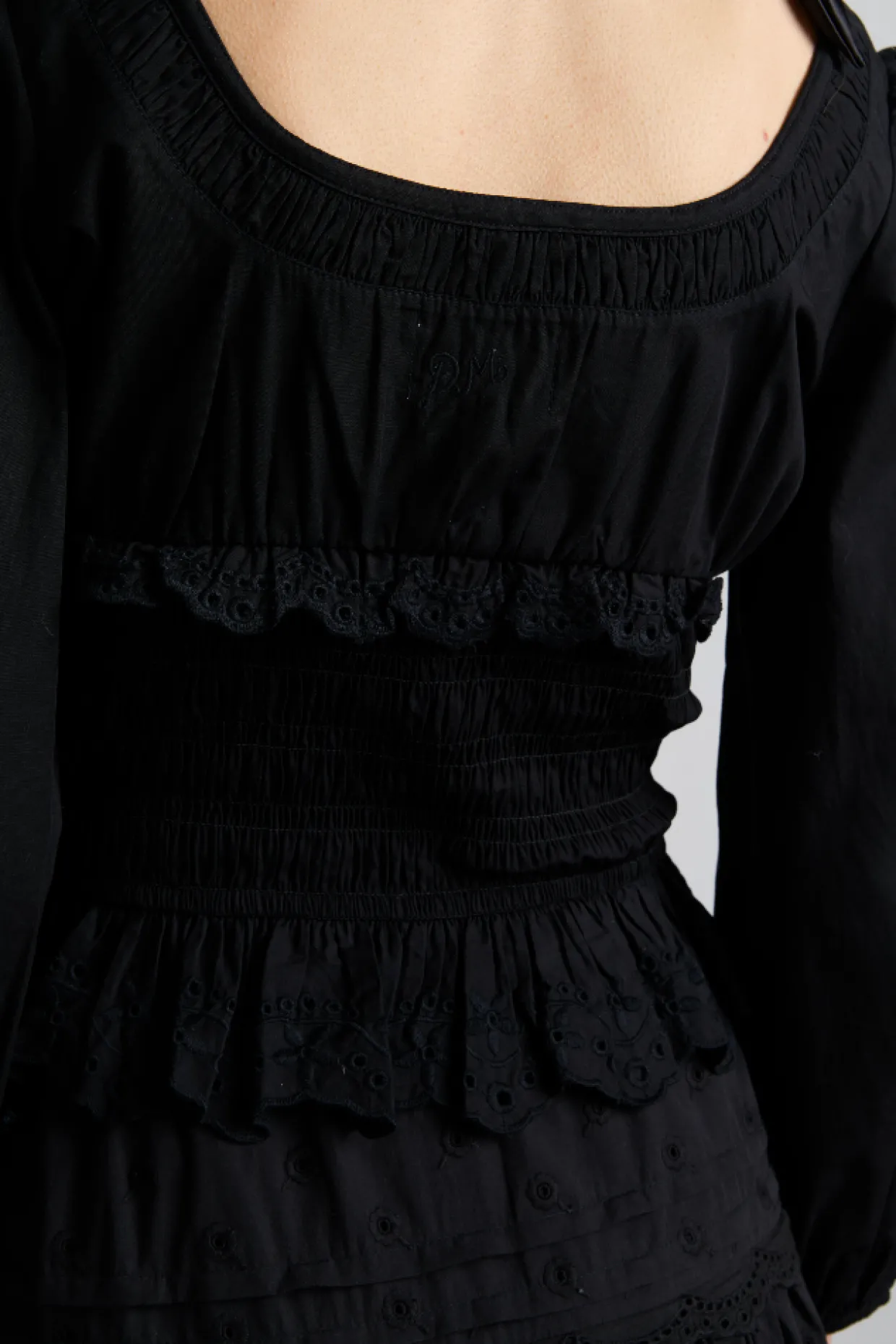 nola embroidered blouse - black