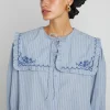 nordine square collar blouse - blue stripe