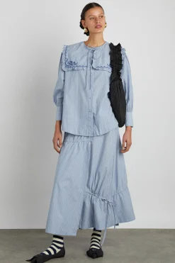 nordine square collar blouse - blue stripe