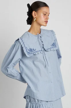 nordine square collar blouse - blue stripe