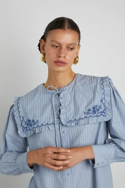 nordine square collar blouse - blue stripe