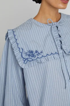 nordine square collar blouse - blue stripe