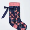 patchwork bow christmas stocking - navy, check u0026 red stripe