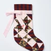 patchwork bow christmas stocking - pink, leopard u0026 stripe