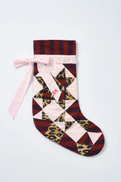 patchwork bow christmas stocking - pink, leopard u0026 stripe