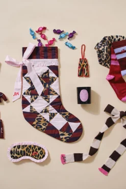 patchwork bow christmas stocking - pink, leopard u0026 stripe