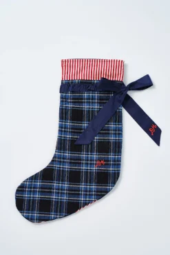 patchwork bow christmas stocking - navy, check u0026 red stripe