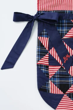 patchwork bow christmas stocking - navy, check u0026 red stripe