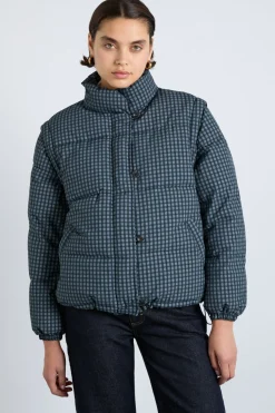 pearl check puffer - navy gingham