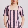 philly peplum blouse - pink blue stripe