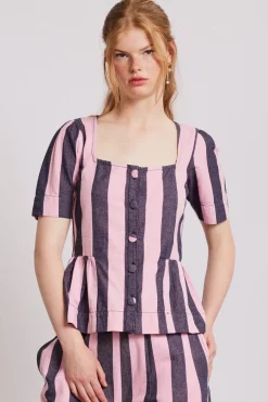 philly peplum blouse - pink blue stripe