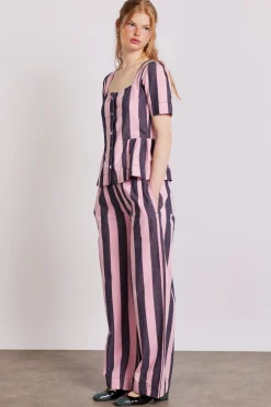 philly peplum blouse - pink blue stripe