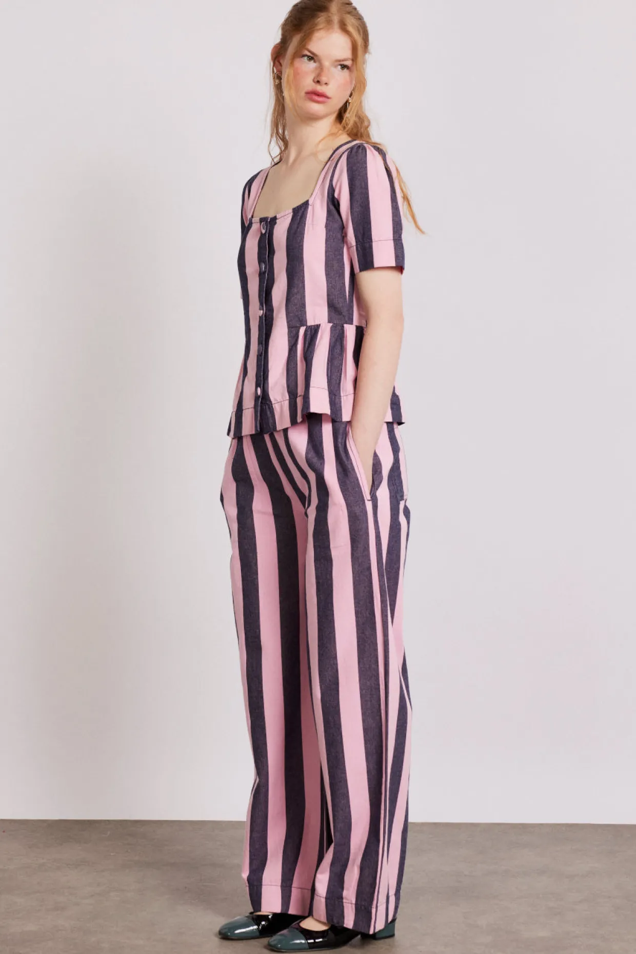 philly peplum blouse - pink blue stripe