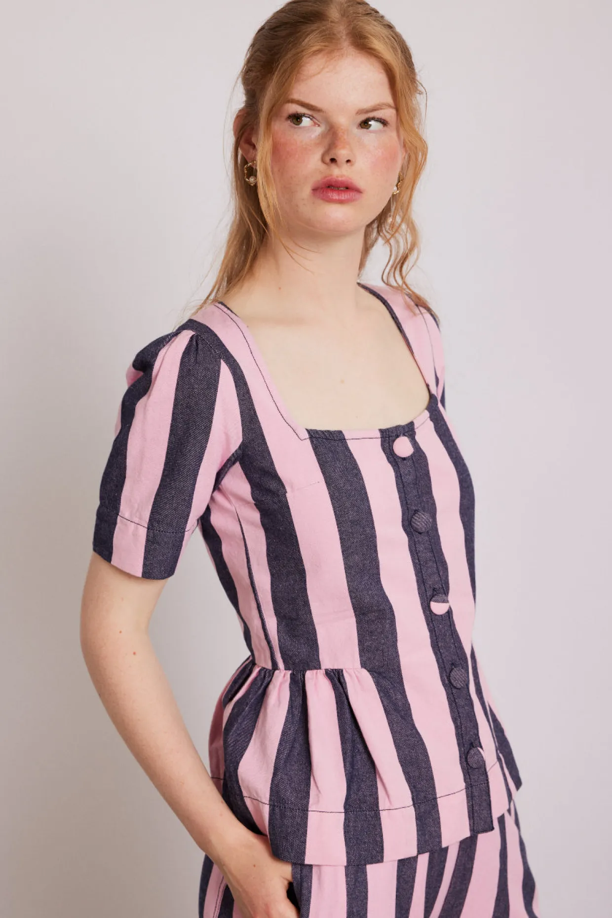 philly peplum blouse - pink blue stripe