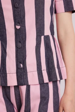 philly peplum blouse - pink blue stripe