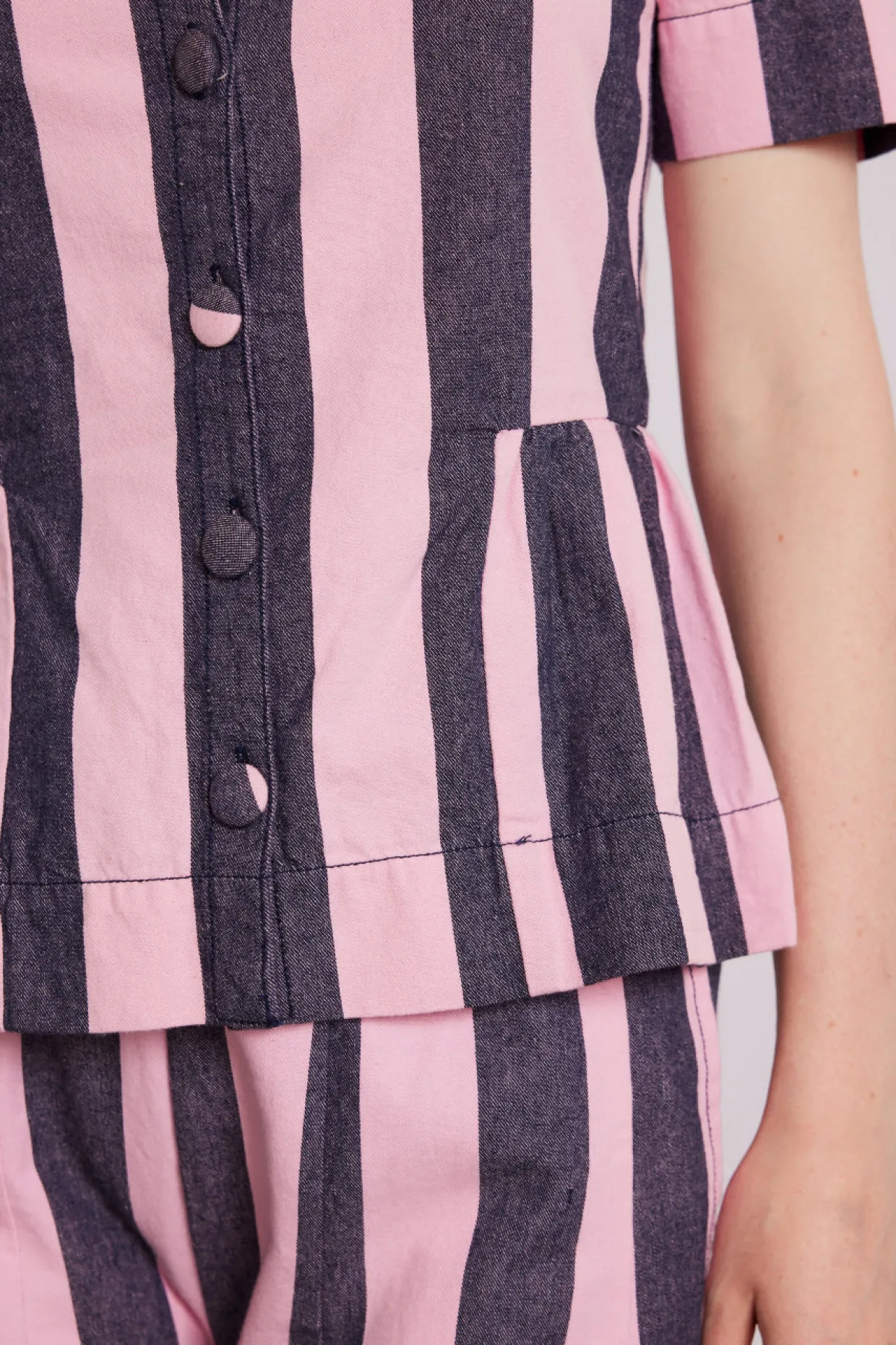 philly peplum blouse - pink blue stripe