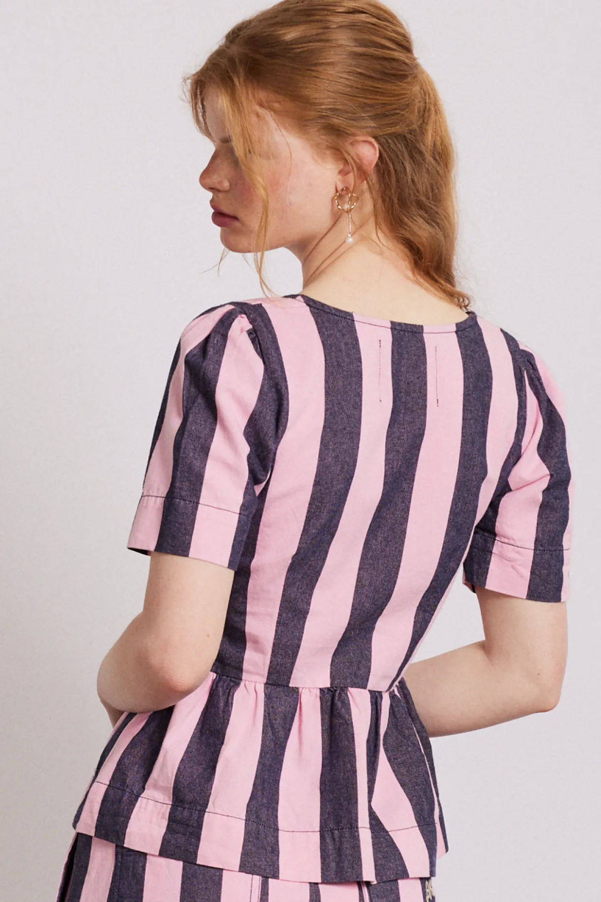 philly peplum blouse - pink blue stripe