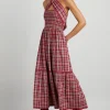 pia midi dress - red check