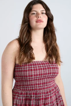 pia midi dress - red check