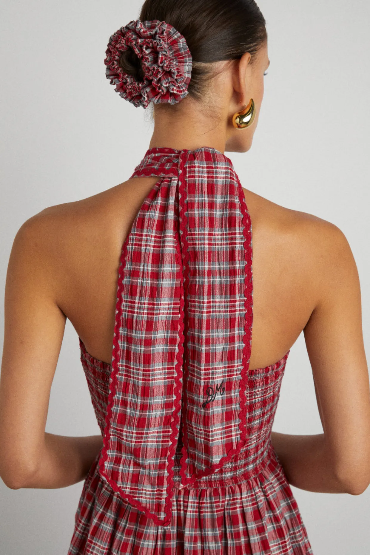 pia midi dress - red check