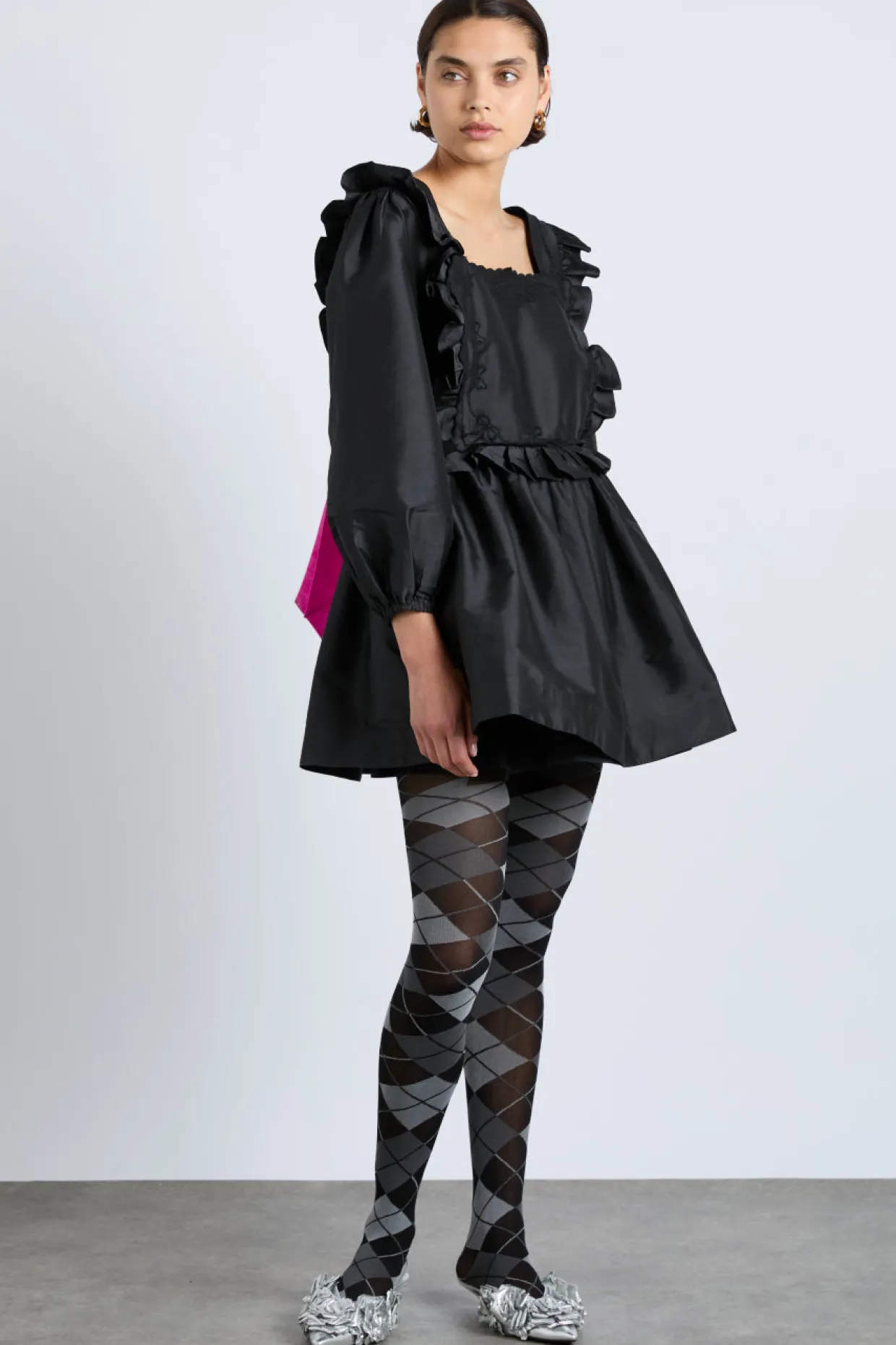 piarra mini smock dress - black with pink bows