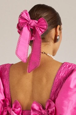 pink taffetta bow scrunchie
