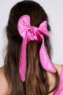 pink taffetta bow scrunchie