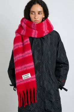 pink u0026 red fluffy stripe scarf