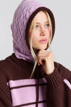 pointelle hood in pink u0026 choc