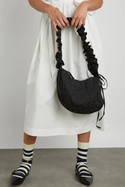 quilted ruched kidney bag - black