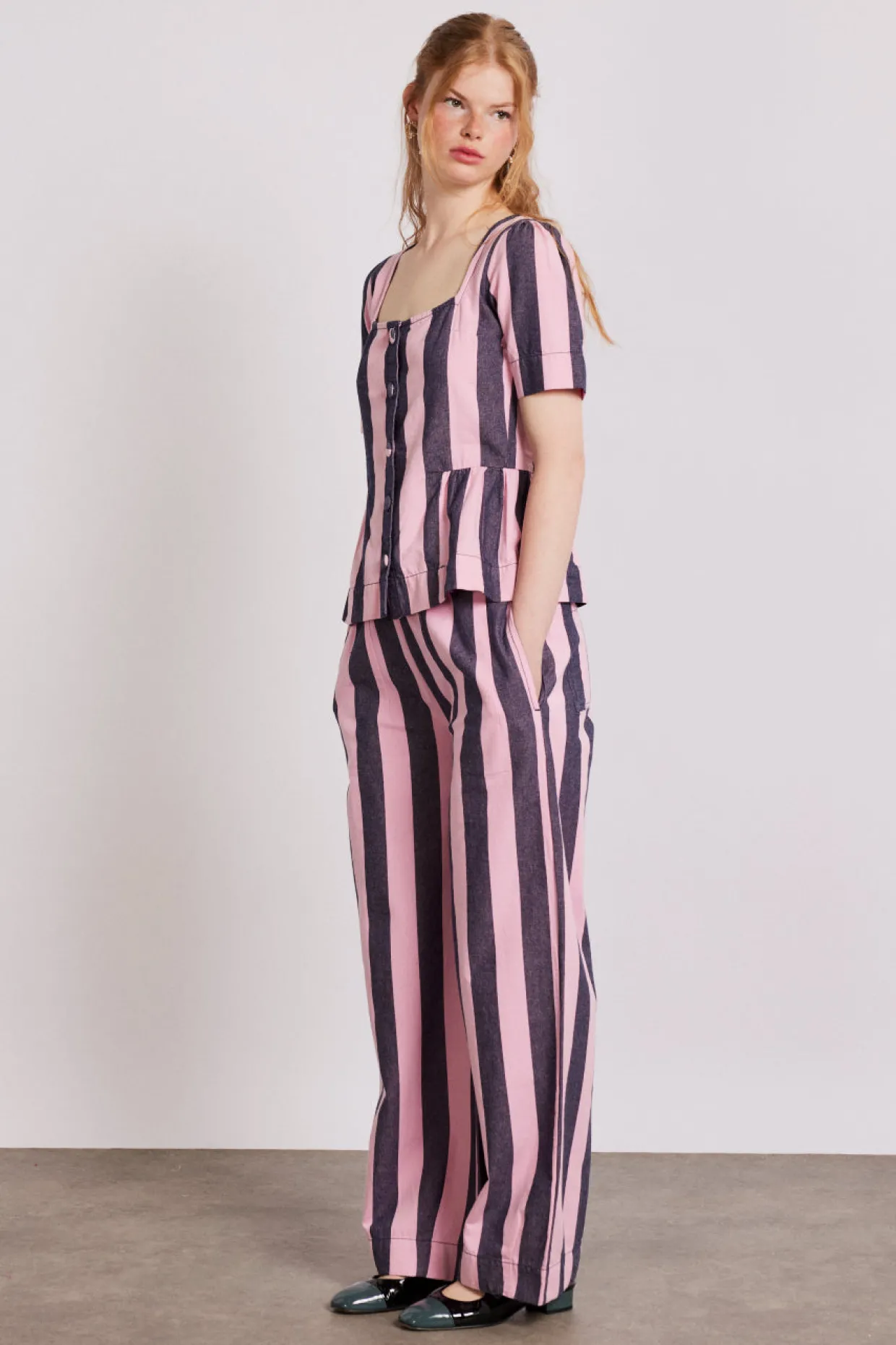 rafe pants - pink navy stripe